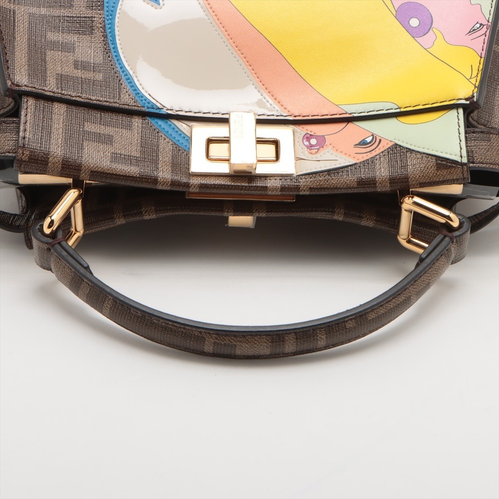 Fendi Mini Peekaboo Zucca Leather 2WAY Handbag Brown - Picture 5 of 10